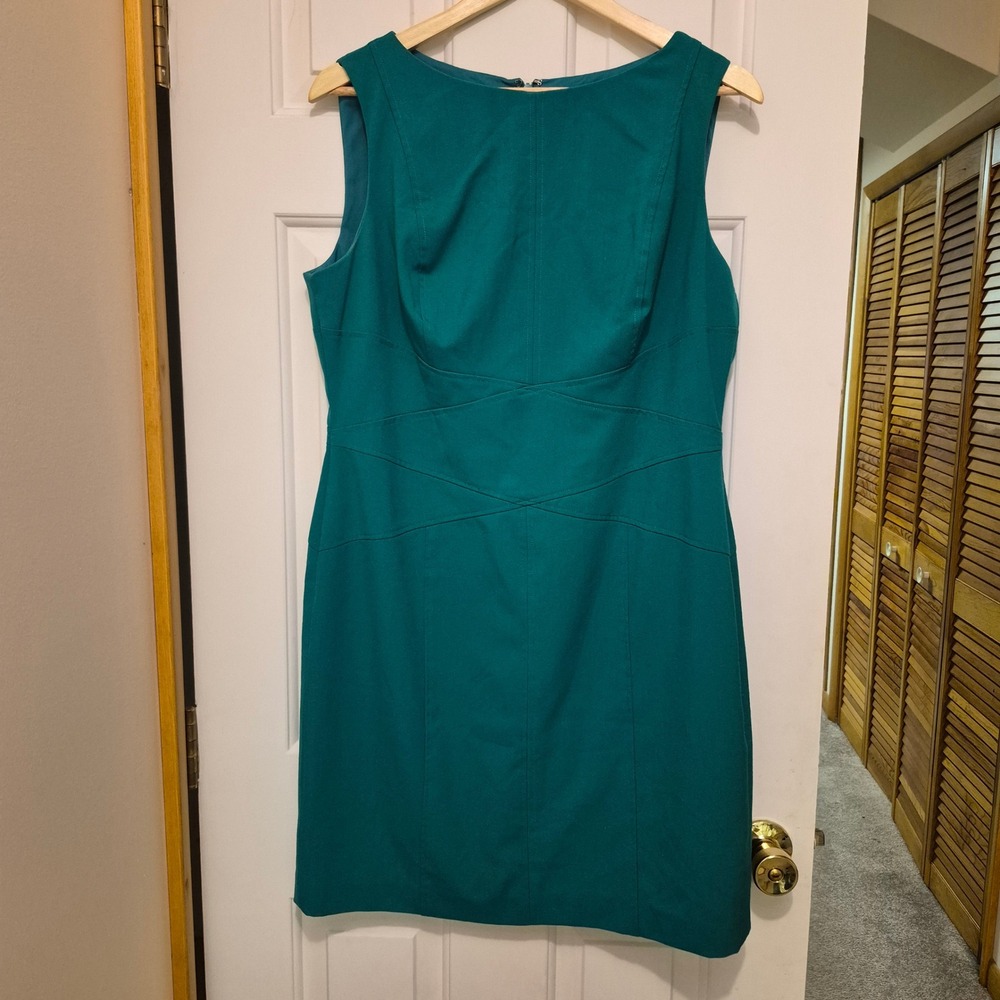 Lauren Ralph Lauren Teal Green Sleeveless Sheath Dress Crisscross Seams 16P